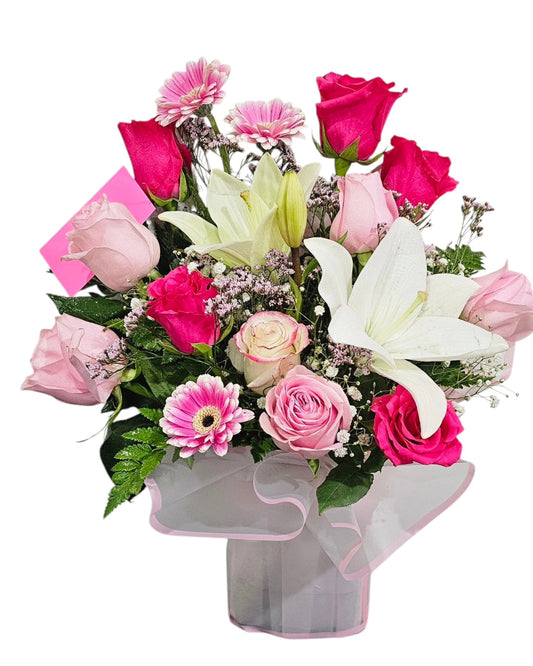 Luxury  Bouquet with Roses, Lilies & Gerberas - Hand Wrapped Fresh Cut Floral Gift