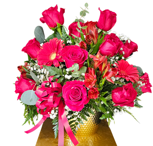 Red Rose & Gerbera Vase Arrangement