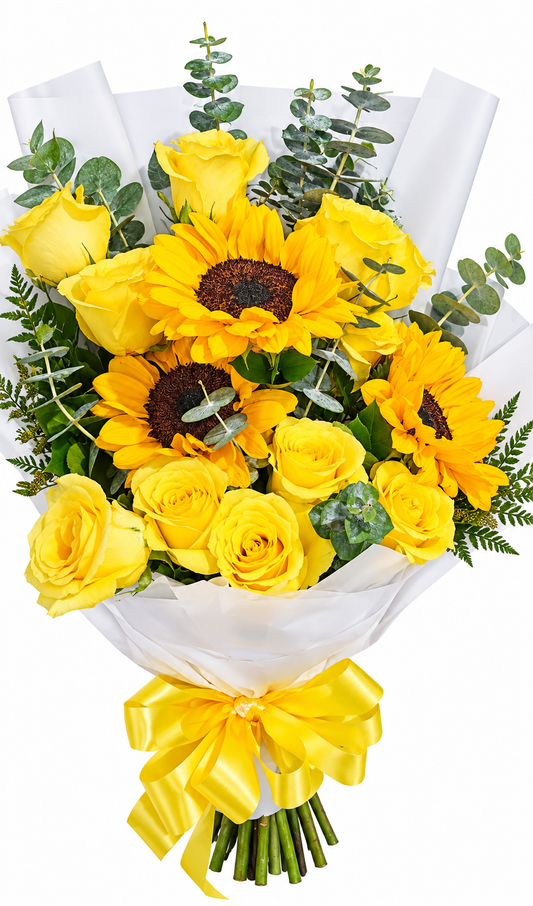 Golden Sunflower & Rose Bouquet