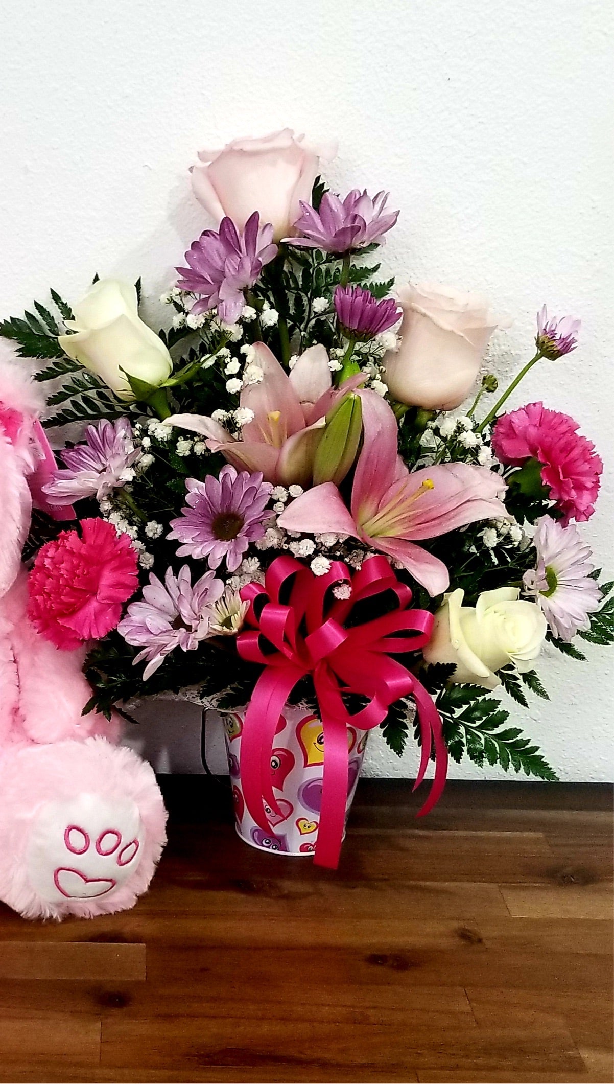 Pink and white arrangement